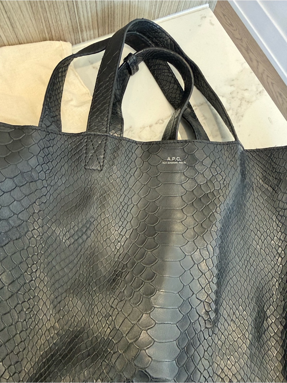 A.P.C. Maiko Embossed Snake-Effect Leather Shopping Tote - Black - Picture 2 of 7
